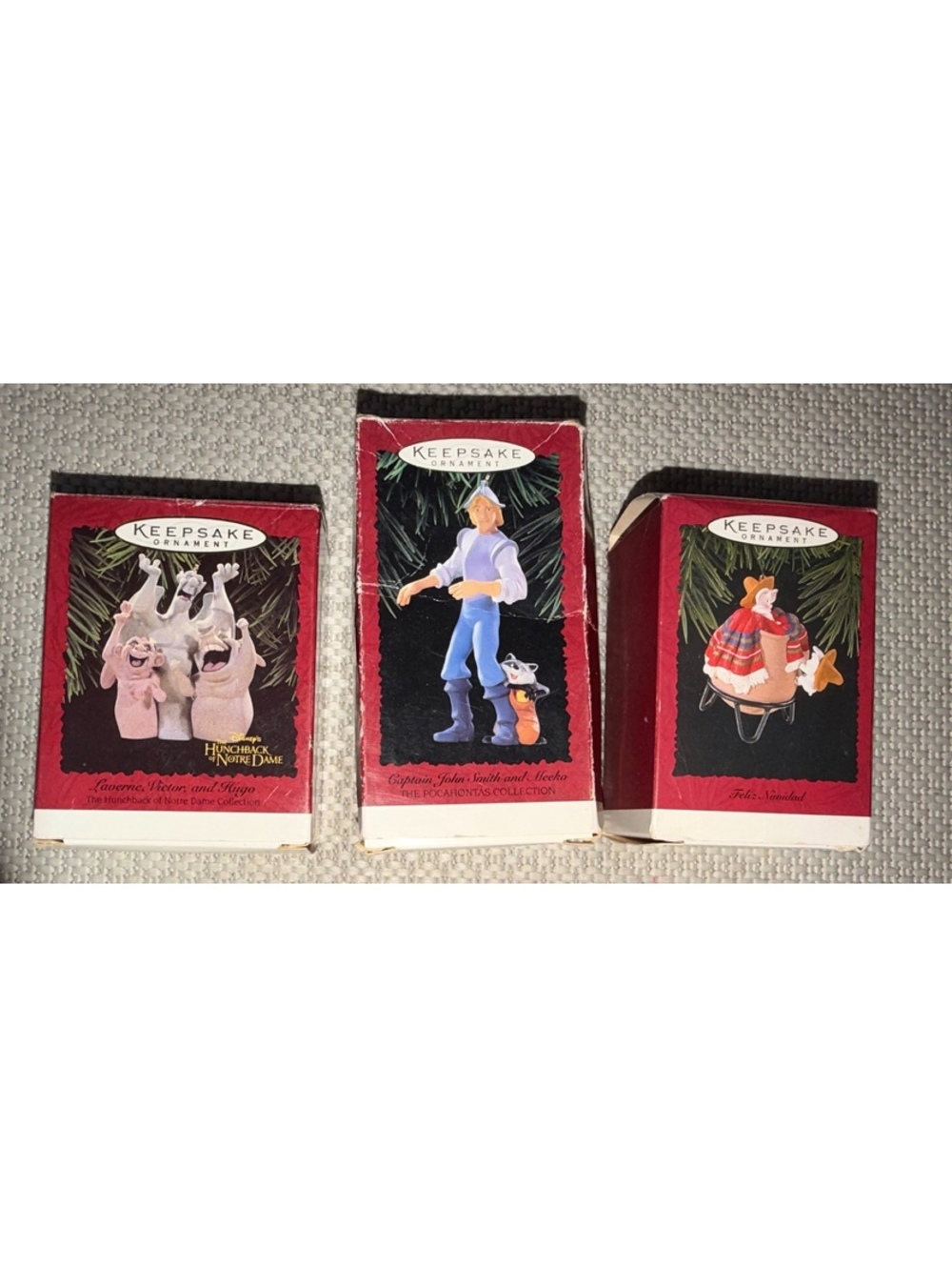 Hallmark Keepsake Disney Ornament Lot of 3 Pocahontas Hunchback Feliz Navidad